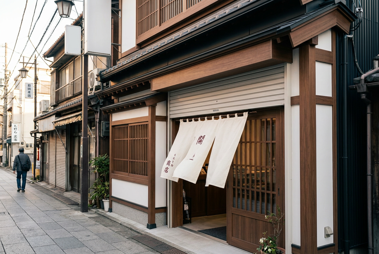 駅前の小売店舗の外観